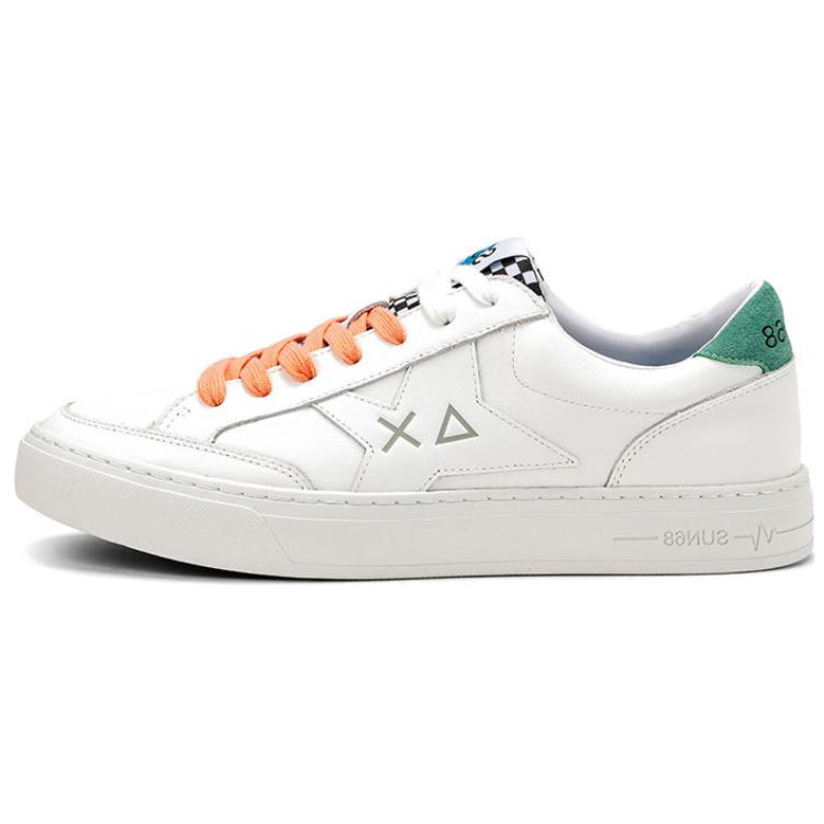 SUN68 Low top Skateboard Shoes Men's White Cyan Green