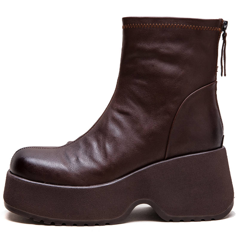 JIEZHOU Top Grain Cow Leather Comfortable, Versatile, And Trendy Fleece Lined Ankle Boots 8cm Women's