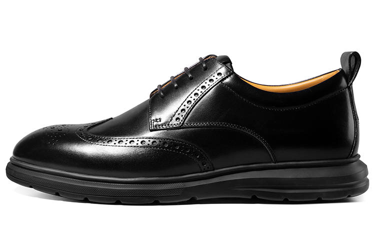 THOM WILLS Brogue Brogues Business Old Money Style Calfskin Derby Shoes Casual Leather Shoes Men's Black