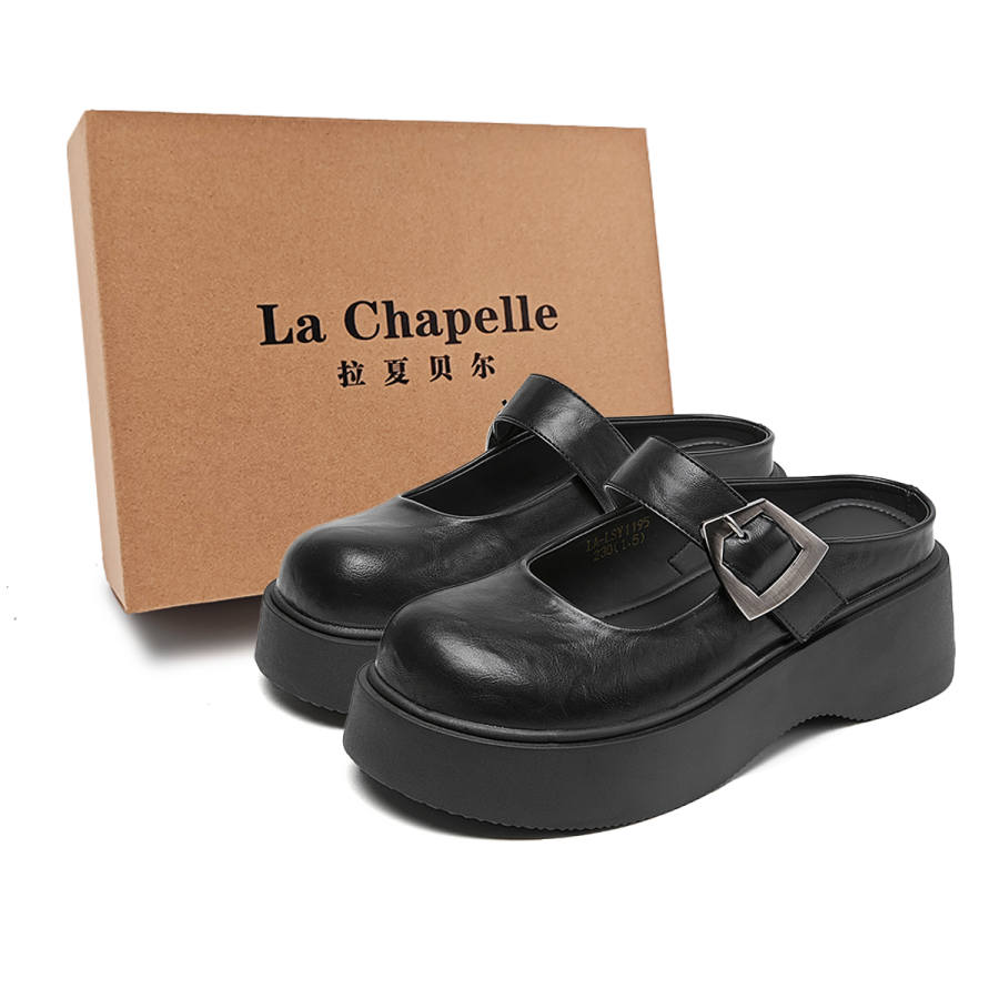 La Chapelle La Chapelle Leather Patchwork No Special Function Closed Toe Slippers Women's Black