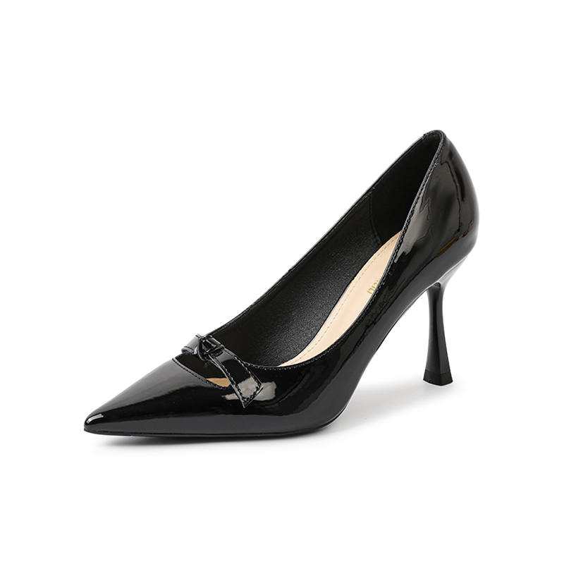 Qiandongmeili Leather Slim Heel High Heels 8.5cm Women's