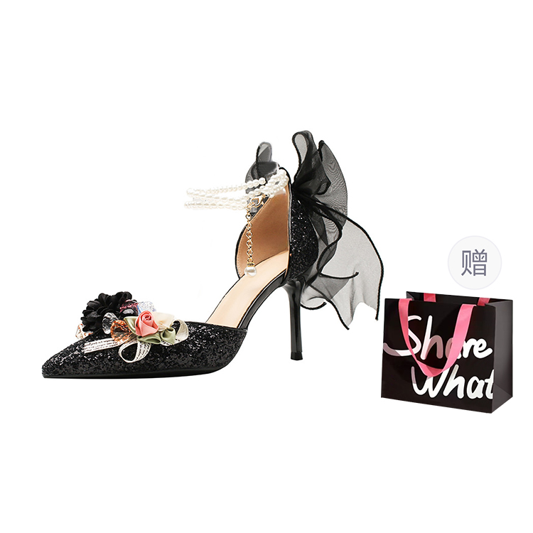 BIGTREE Shinny Leather Slim Heel High Heels 8cm Women's Black