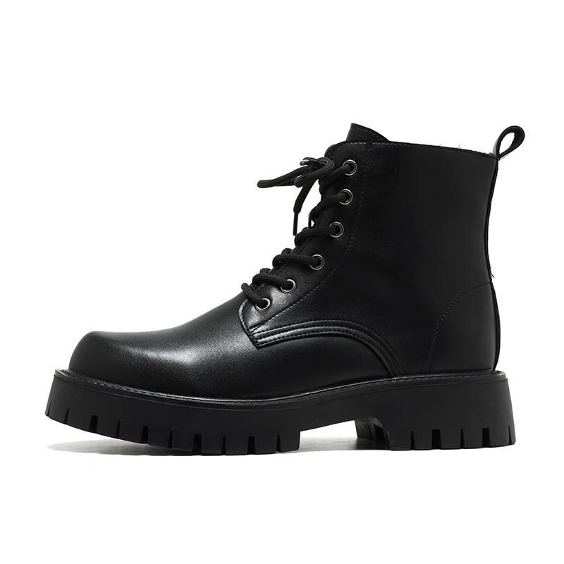 WEISHIBANGWEI WEISHIBANGWEI Microfiber Leather Short Combat Boots Medium Heel Men's Black