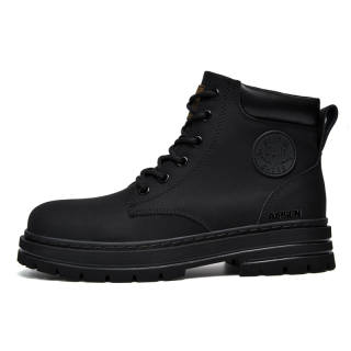 AIPSEN Cow Split Leather Short Combat Boots Unisex Matte Black