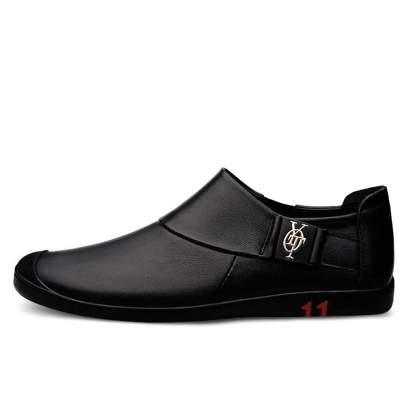 YINGLUNQISHI Top Grain Cow Leather Casual Shoes Men's Black