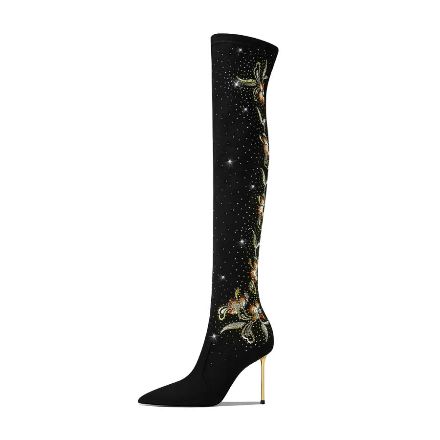Hoov Fleece Lined Over The Knee Socks Knee high Boots 9cm Women's Enchanting Black