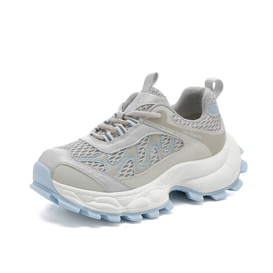 La Chapelle Microfiber Leather Height Increasing Slip Resistant Abrasion Resistant Low top Chunky Sneakers Women's Blue