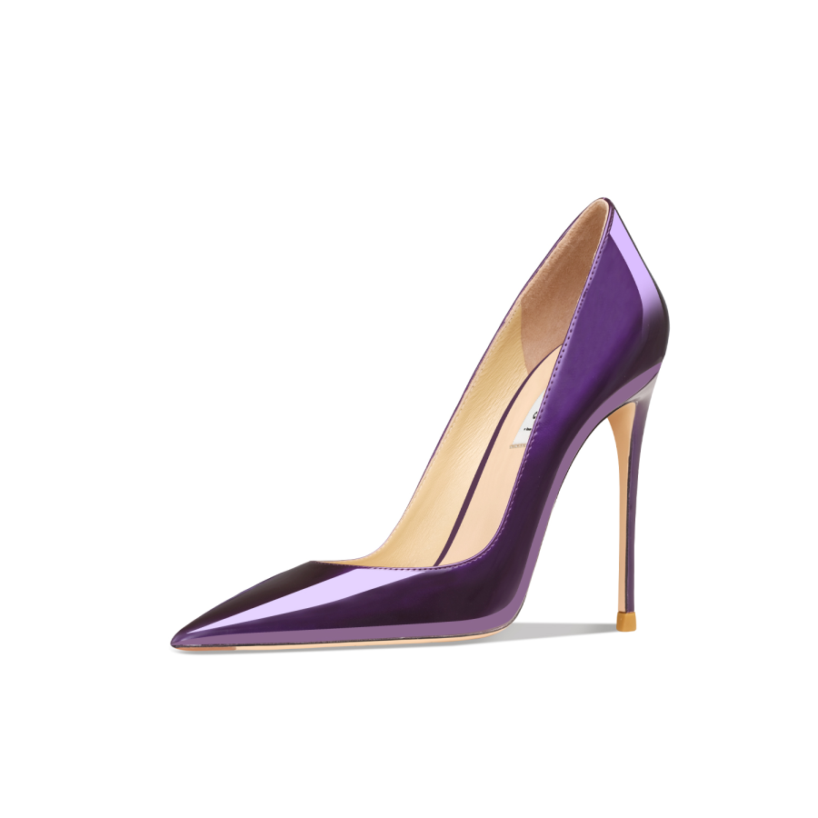 Suyymakk Sheepskin Slim Heel Pointed Toe High Heels Women's Purple Patent Leather