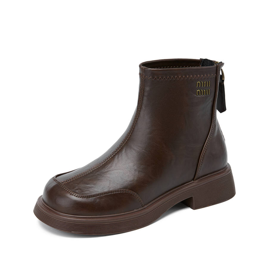 La Chapelle Trendy Versatile Casual Boots Synthetic Leather Ankle Boots Women's Brown