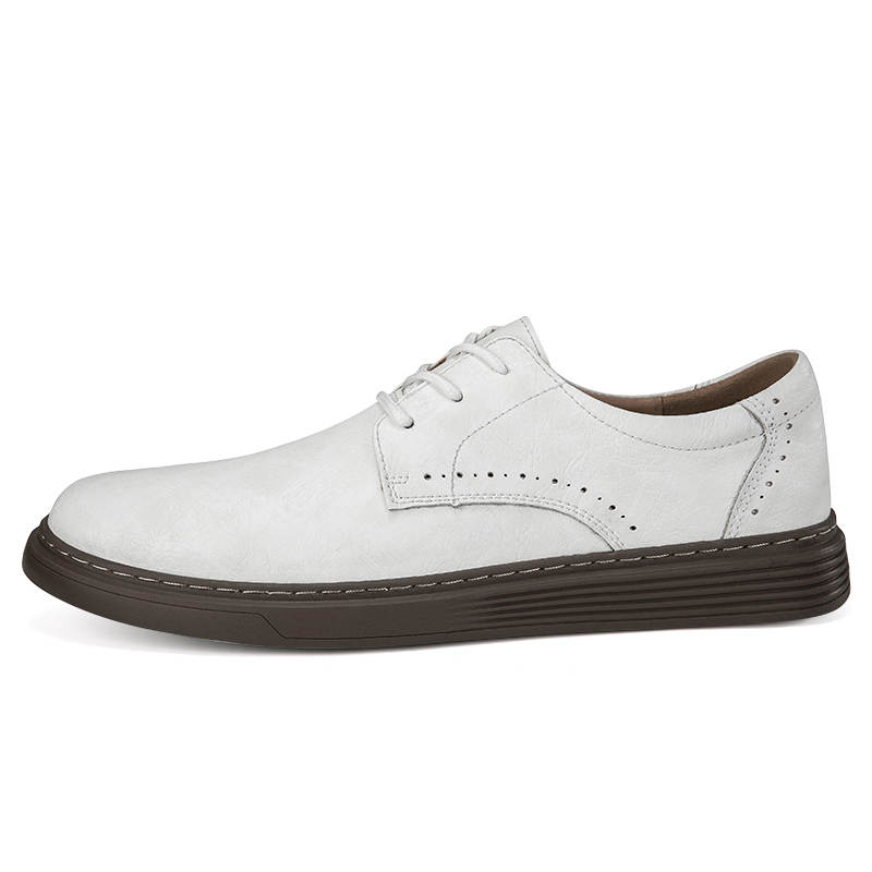 YINGLUNQISHI Top Grain Cow Leather Casual Shoes Men's White