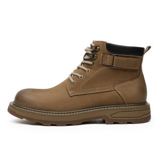 CROWN Leather Short Mid Calf Combat Boots Men's Earth Yellow