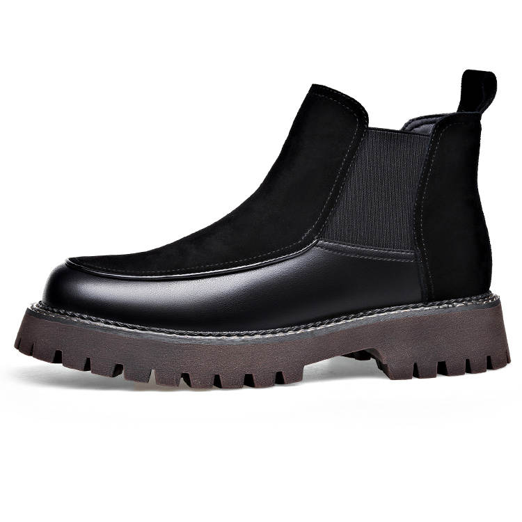 YEDANI YEDANI Cow Split Leather Short Chelsea Boots Men's Black