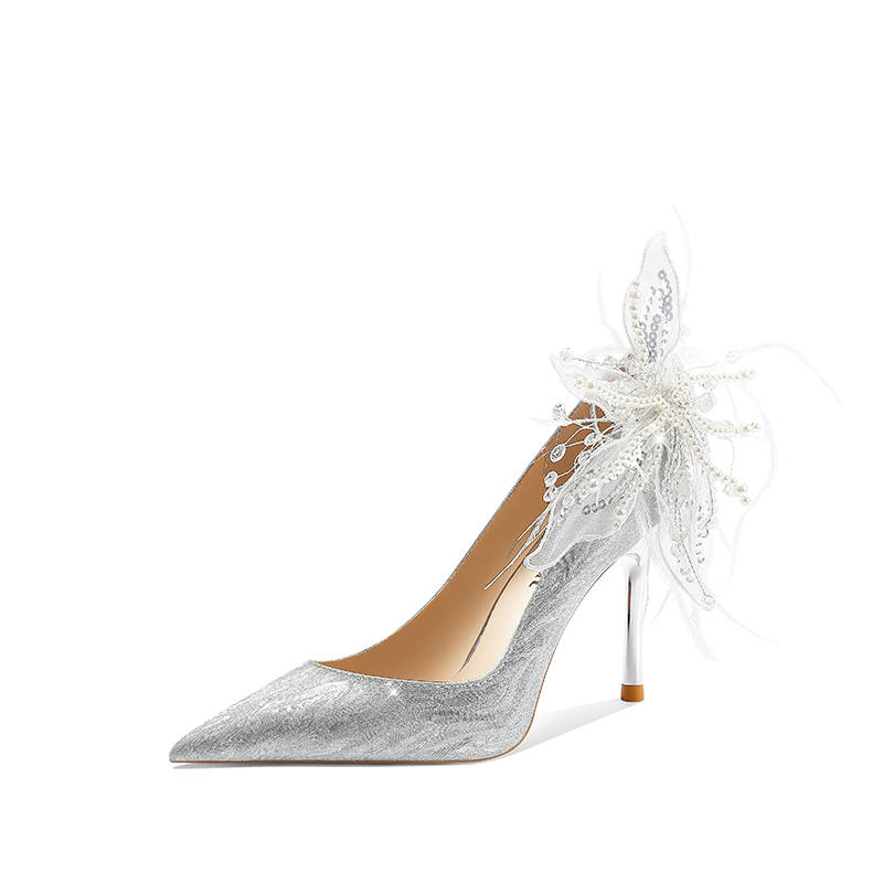 Crelinkxlat 'Begonia For You' Pu Slim Heel High Heels Women's Silver