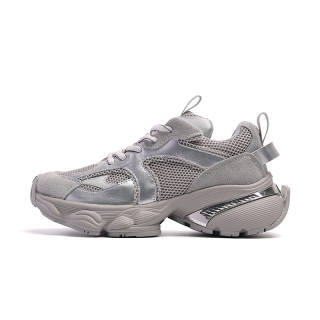FOND&BERYL Cow Leather Low top Chunky Sneakers Women's Silver Gray