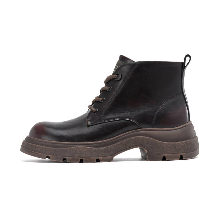 AOKANG Leather Short Mid Calf Combat Boots 5.3cm Women's