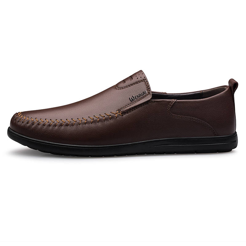 WENNAI Cow Split Leather Casual Shoes Men's Dark Brown