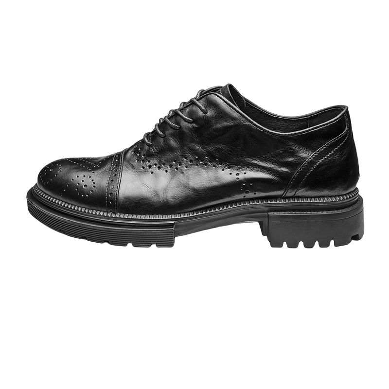 Brounvanm Top Grain Cow Leather Casual Shoes Men's Black