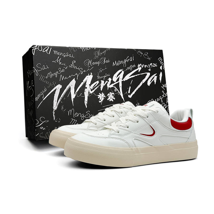 Mengsai Cushioning Abrasion Resistant Cushioning, Wear Resistant Low top Skateboard Shoes Unisex White Red