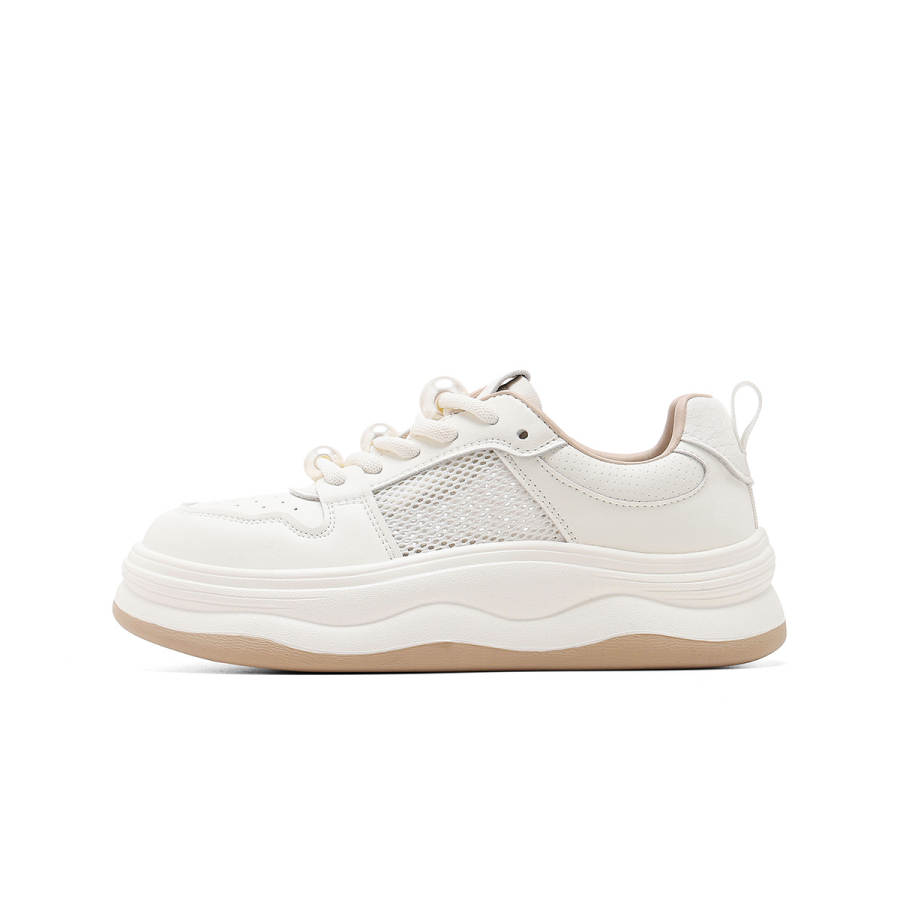 C°BANNER Synthetic Leather Abrasion Resistant Low top Skateboard Shoes Women's Beige Apricot