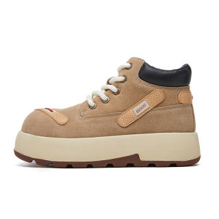 BENZI Leather Comfortable Short Combat Boots 5cm Women's Khaki