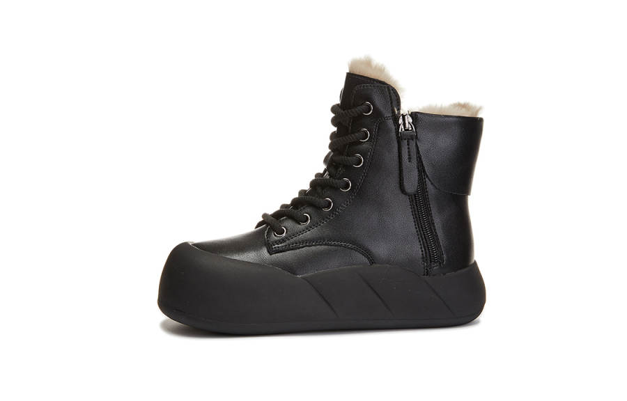POOQ Cow Split Leather Thermal Slip Resistant Thermal Slip Resistant Fashion Thickened And Fleece Lined Snow Boots
