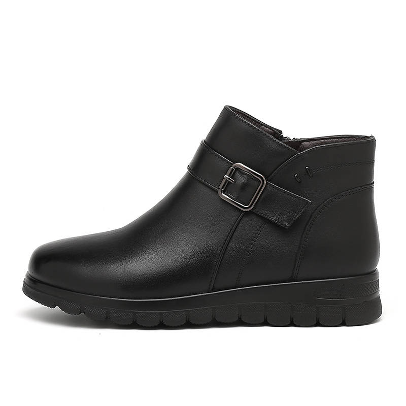 Rich Birds Top Grain Cow Leather Ankle Boots 3.5cm Women's Black