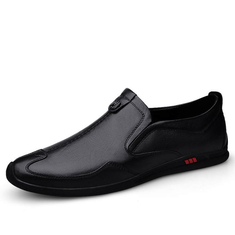 SENJIALUO Casual Leather Shoes Men's Low Top Black