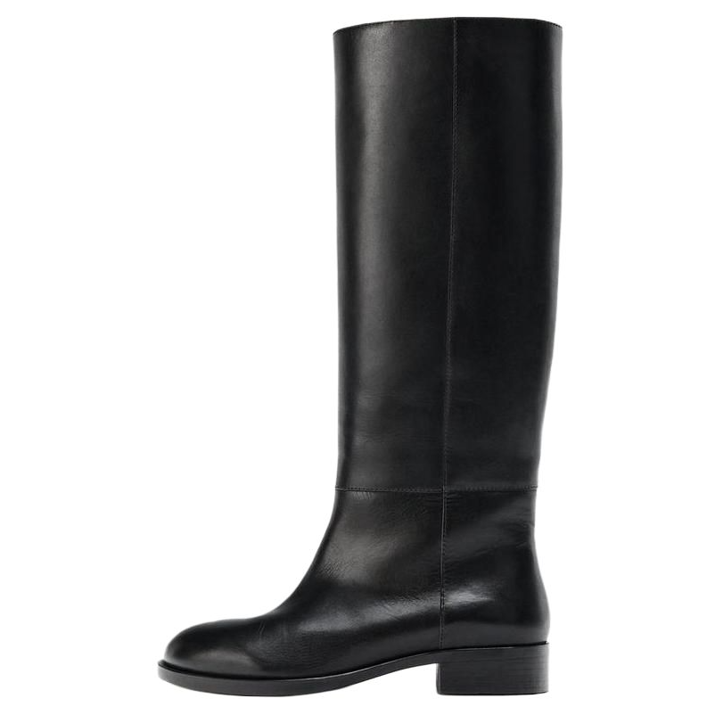 ZARA Cow Leather Knee high Boots 2cm Women's Black