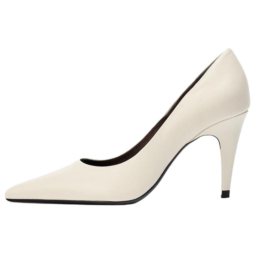 ZARA Sheepskin Slim Heel High Heels 8.5cm Women's Light Beige Yellow