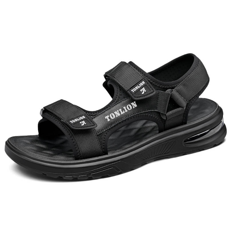 Tonlion Textile, Synthetic Leather Beach Sandals Men's Black