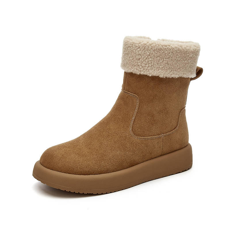 DAPHNE DAPHNE Cow Split Leather Fleece Lined Trendy Short Snow Boots Women's