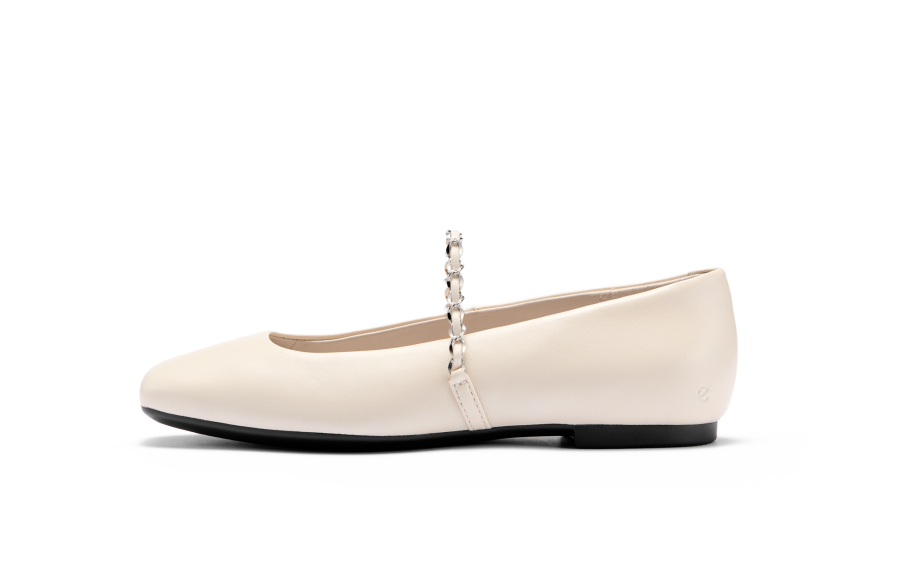 Ecco Dance Joy Collection Sheepskin Flat Mary Jane Shoes 1CM Women's Ice White 234333