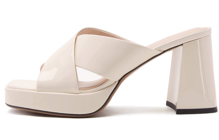 Satchi Top Grain Cow Leather Stylish Sandal 9cm Women's White