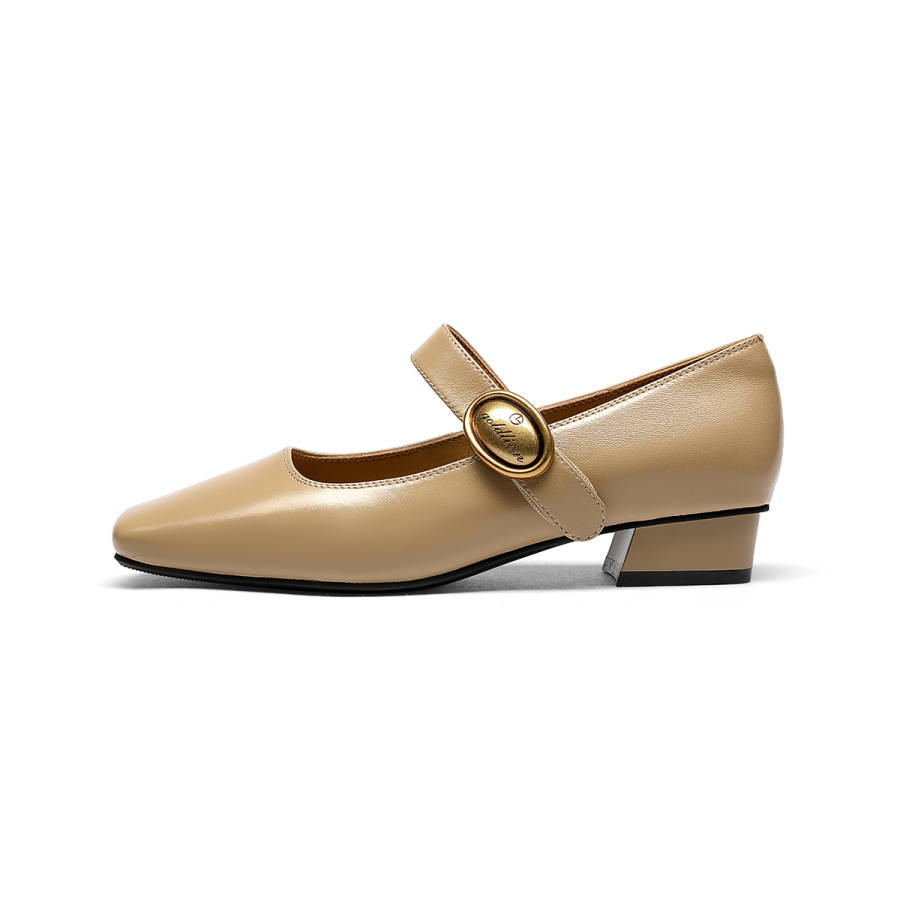 GOLDLION Sheepskin Chunky Heel Mary Jane Shoes 2.8cm Women's