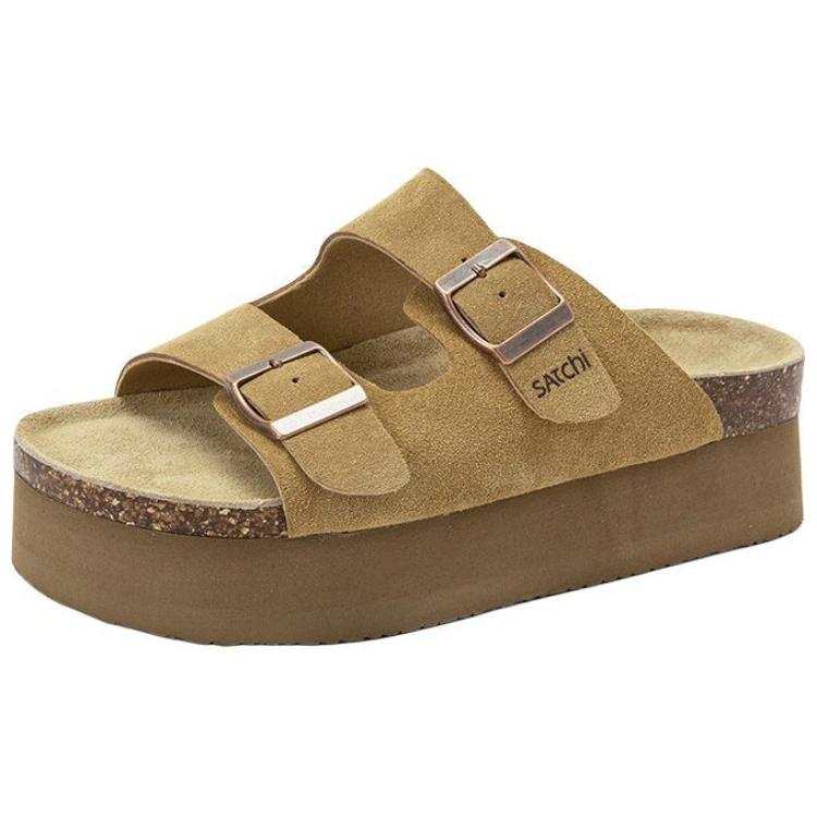 Satchi Rubber Sole Abrasion Resistant Abrasion Resistant Slide Slippers 5.4cm Women's Yellow Brown
