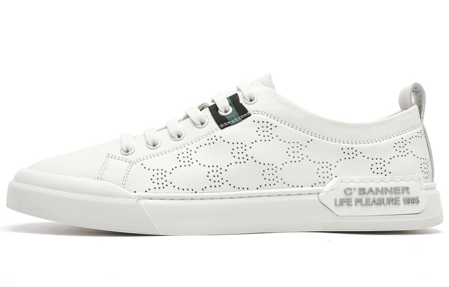 C°BANNER Top Grain Cow Leather Stylish Skateboarding Shoes Men's White