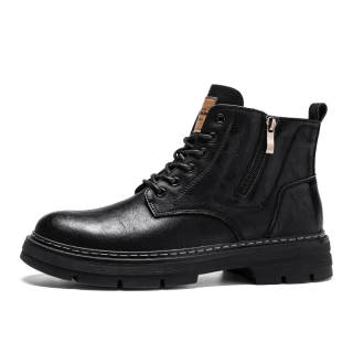 G.N.SHIJIA Cow Split Leather Short Mid Calf Combat Boots Men's