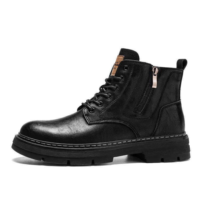 G.N.SHIJIA Cow Split Leather Short Mid Calf Combat Boots Men's