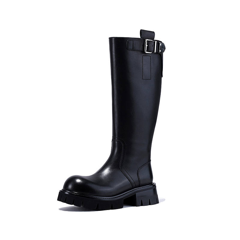 BELLALILY Cow Leather Knee high Boots 5CM Women's Black
