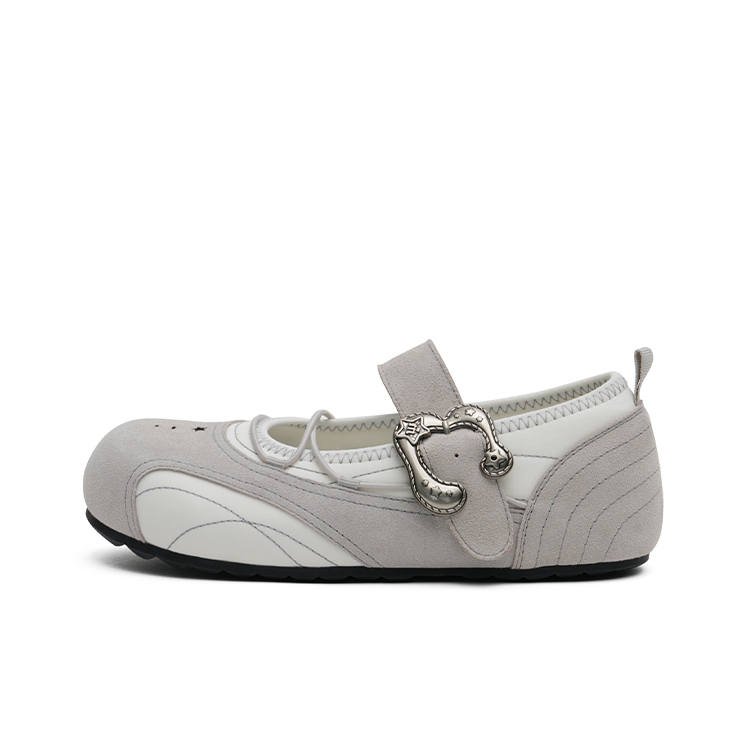 MASOOMAKE Puff Collection Cow Suede Flat Mary Jane Shoes Women's