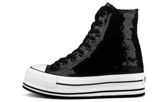 IiJin Sequins High Top Hidden Wedge Platform Skateboard Shoes Women's Black