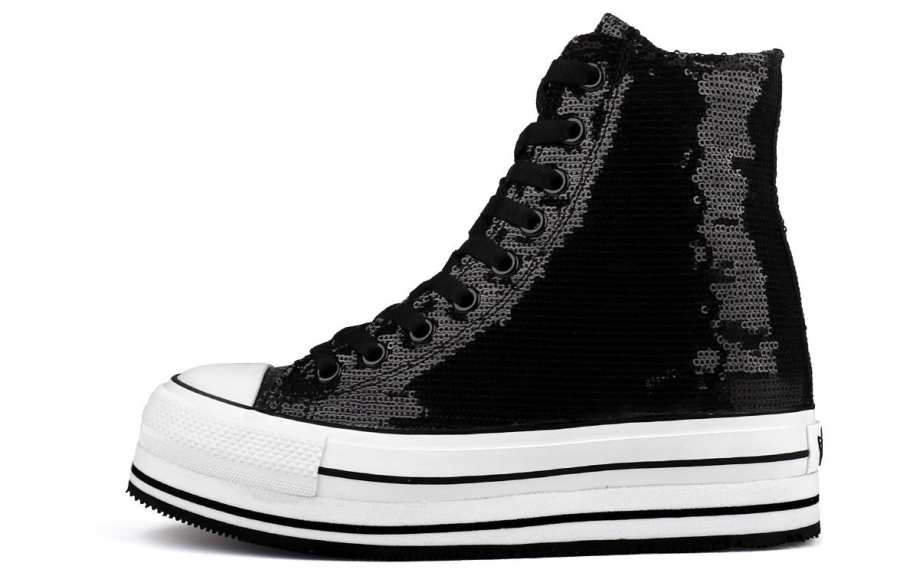 IiJin Sequins High Top Hidden Wedge Platform Skateboard Shoes Women's Black