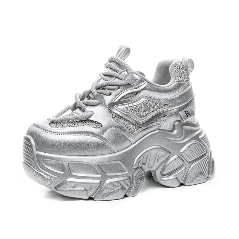 XIEGUIHUAYU Chunky Sneakers Women's Low Top Silver