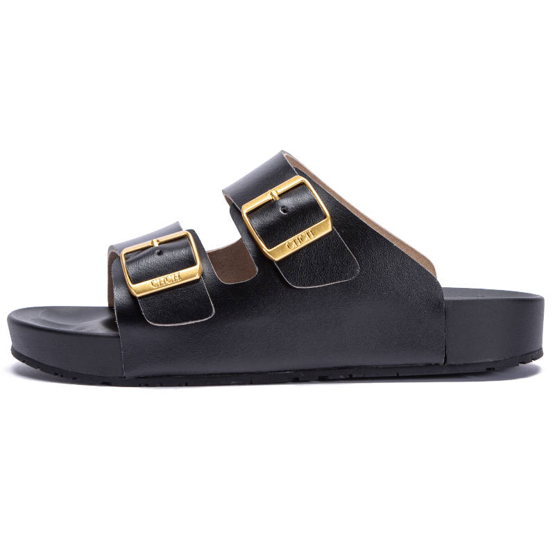 CHCH CHCH Acupoint Massage Foot Bed Microfiber Leather Stylish Sandal Men's Black