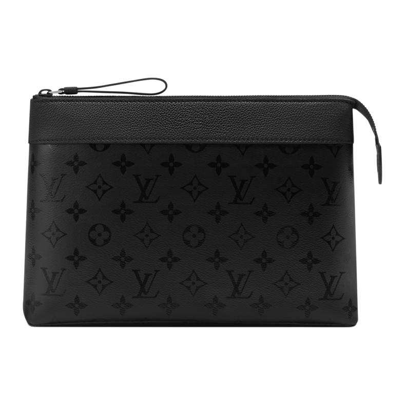 LOUIS VUITTON Pochette Voyage Souple Monogram Midnight Coated Canvas Artificial Leather Clutch Men's Black