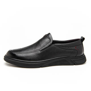 LUOMENG Casual Leather Shoes Men's Low Top Black/Brown