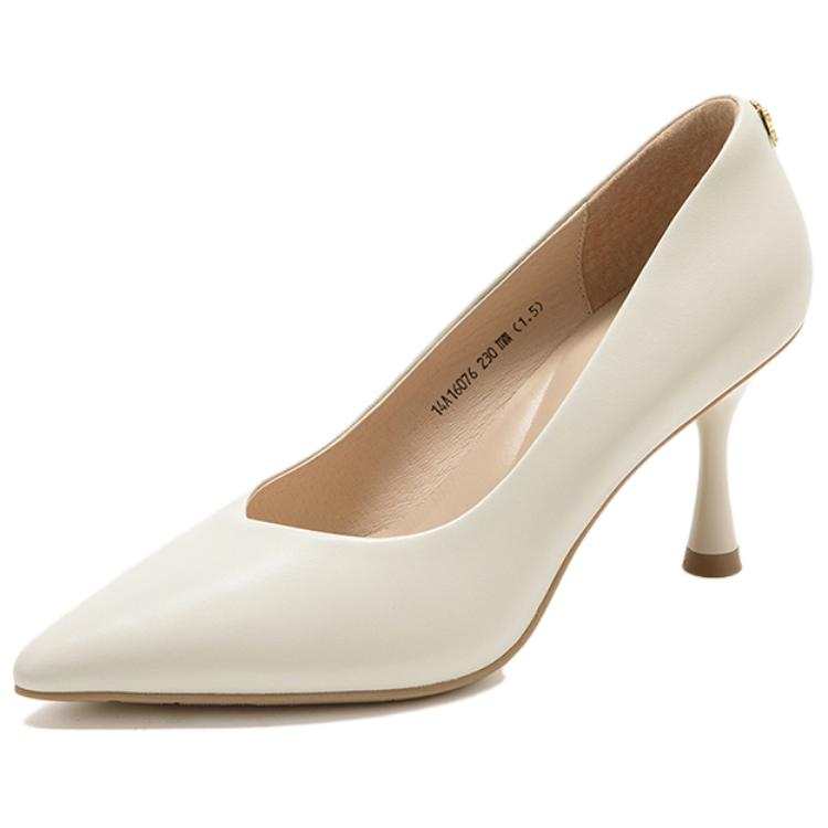 Satchi Sheepskin Chunky Heel High Heels 7cm Women's Ecru