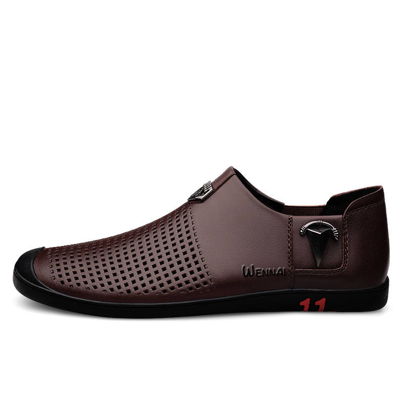 WENNAI Top Grain Cow Leather Casual Shoes Men's Brown