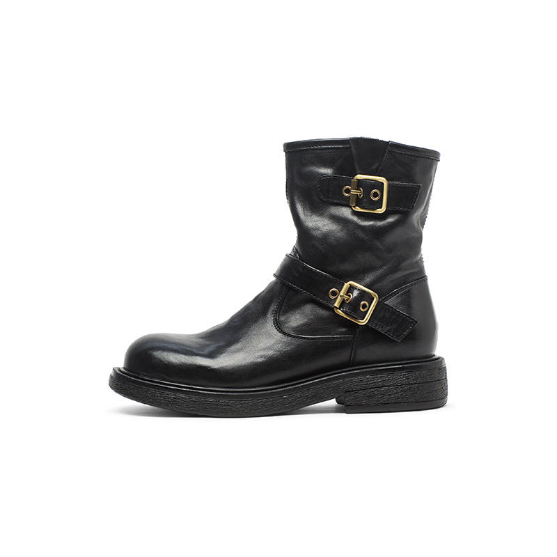 Coup De Foudre Cow Leather Fleece Lined, Fashion Vintage, Belt Buckles, Western Cowboy Boots Ankle Boots 3.5cm Women's