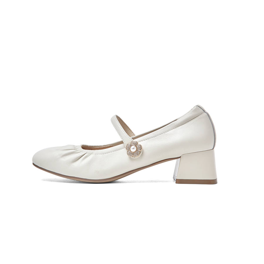 PT'SON Sheepskin Chunky Heel Mary Jane Shoes Women's